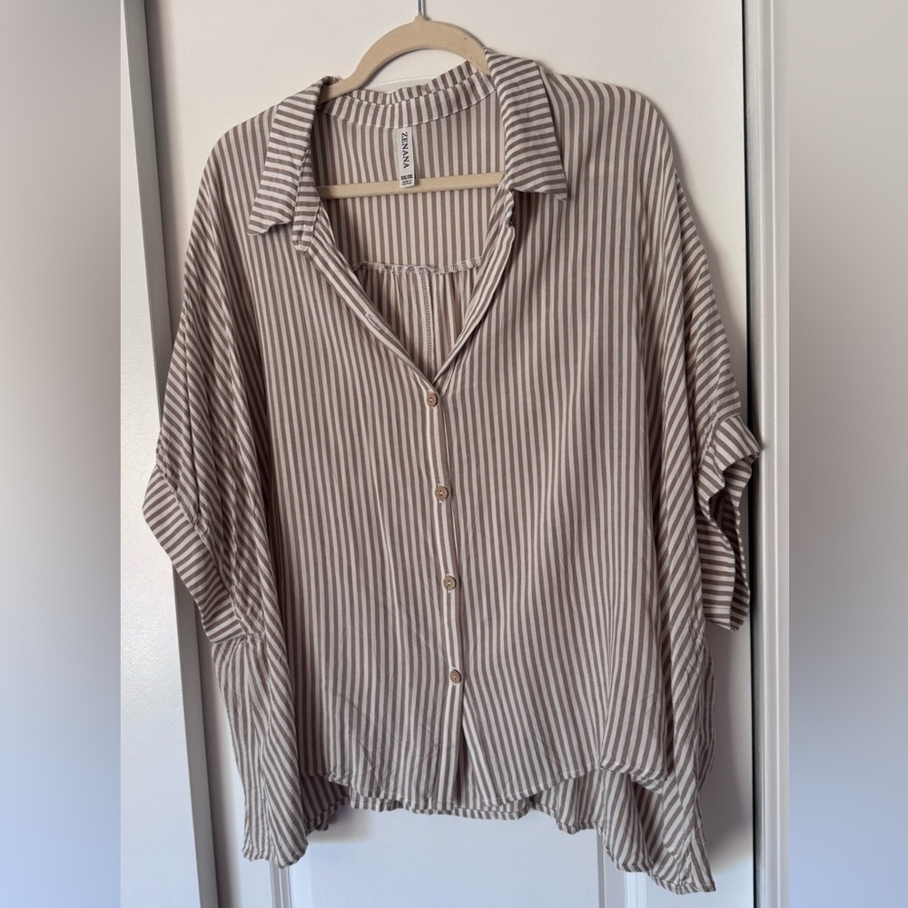 Zenana Outfitters Beige Striped Blouse